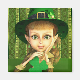 Imán Cute Leprechaun Shamrock Chica Magnet