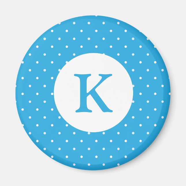 Imán Cute Light Blue Polka Dot Pattern Monogram (Frente)