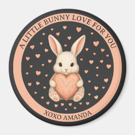 Imán Cute Little Bunny Love with Heart on Dark Charcoal
