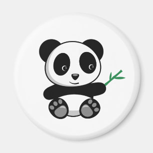 Imán Cute Little Panda with a Bamboo Stick