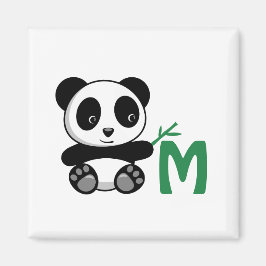 Imán Cute Little Panda with a Bamboo Stick Monogram