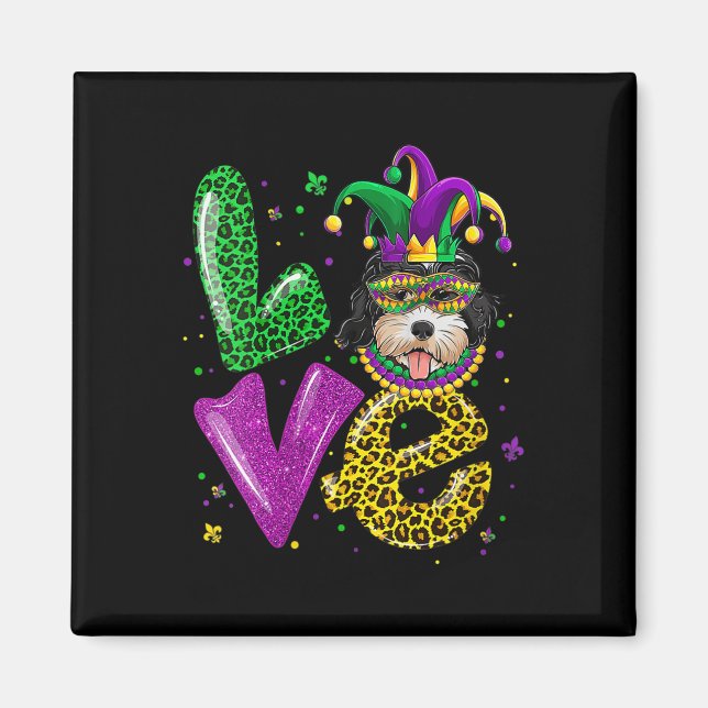 Imán Cute Love Golden Doodle Mask Perro Plaid Leopard M (Frente)