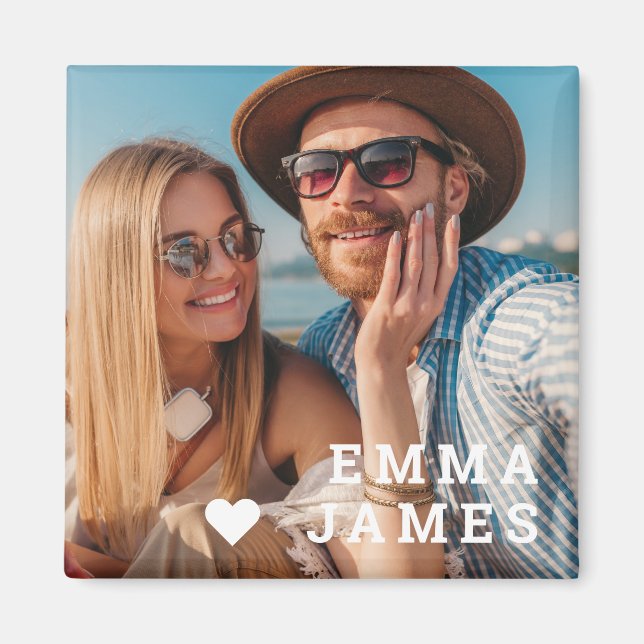 Imán Cute Love Heart Photo Couples Personalized Names (Frente)