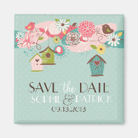 Cute Lovebirds & Birdhouses Save the Date Magnet