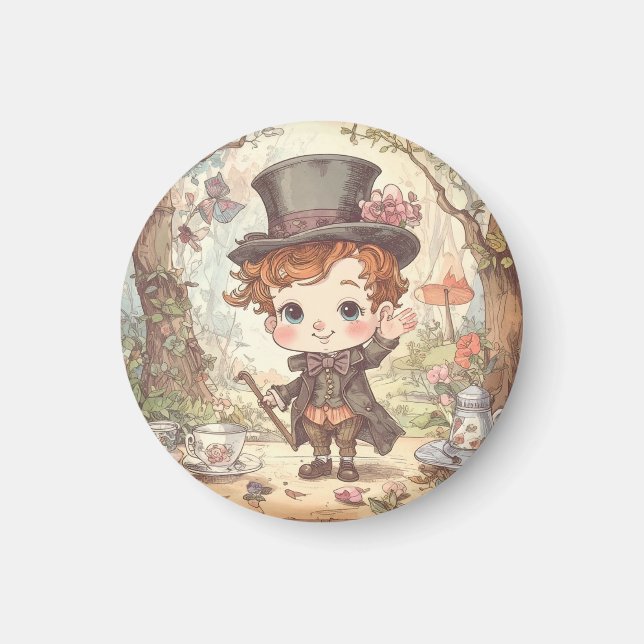 Imán Cute Mad Hatter Whimsical Wonderland Woodland Art (Frente)
