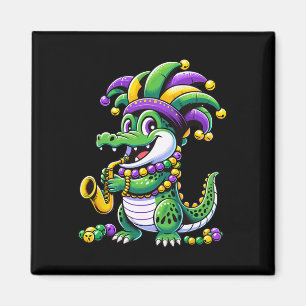 Imán Cute Mardi Gras Alligator Jester Gorra Carnaval Pa