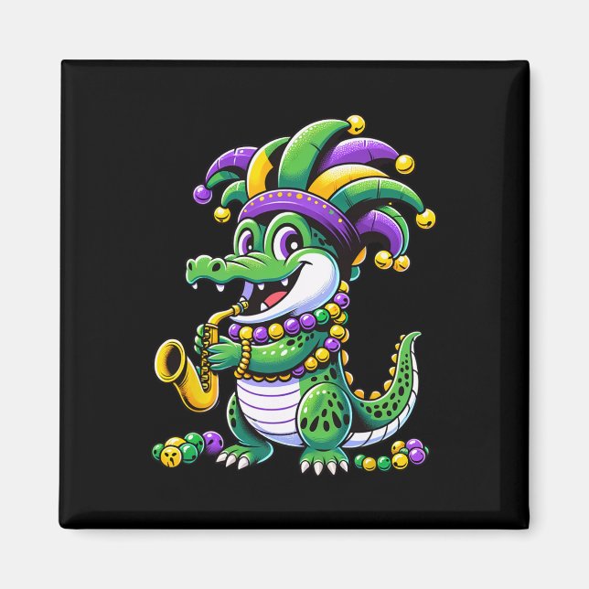 Imán Cute Mardi Gras Alligator Jester Gorra Carnaval Pa (Frente)