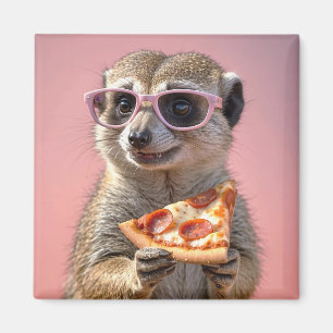 Imán Cute Meerkat con gafas y pizza