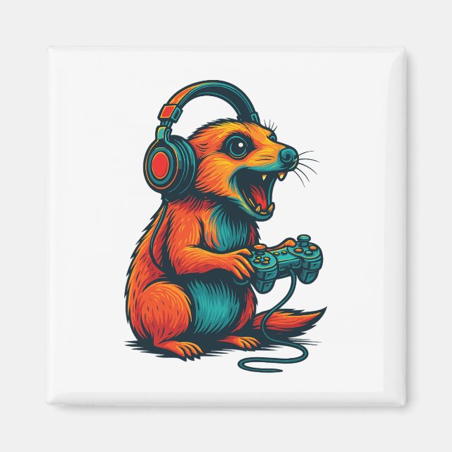 Imán Cute Meerkat Video Game Controller Funny Gamer (Frente)
