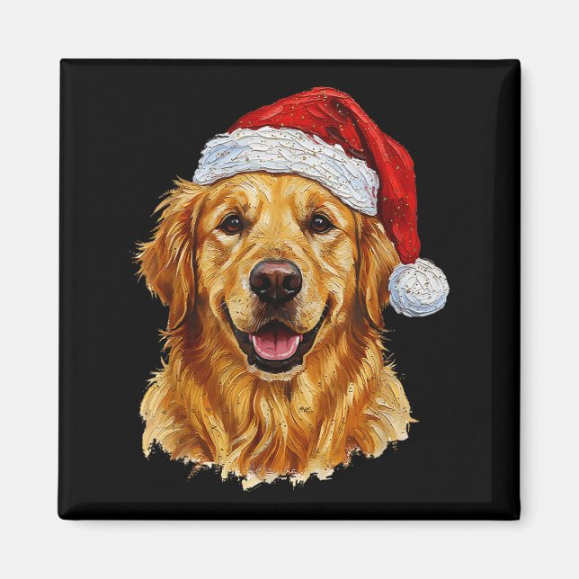Imán Cute Merry Christmas Golden Retriever Dog Christma (Frente)