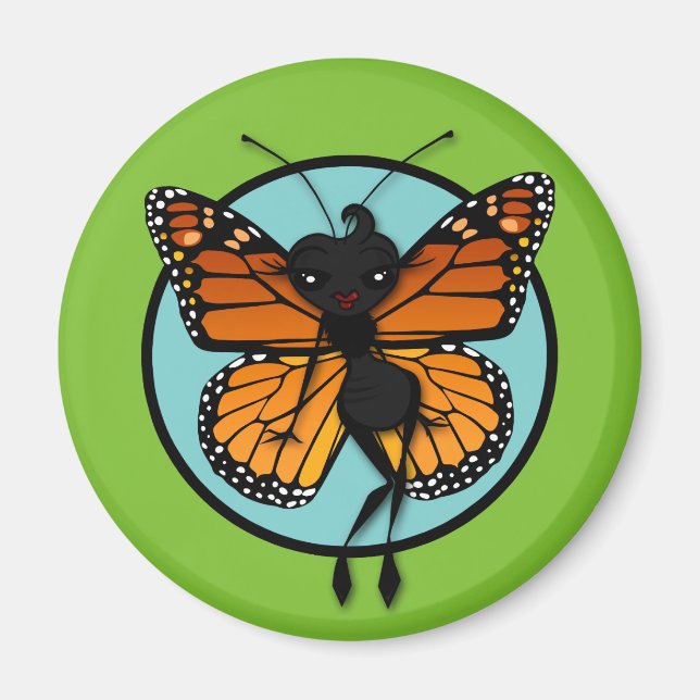 IMÁN CUTE MONARCH BUTTERFLY LADY ROUND MAGNET (Frente)