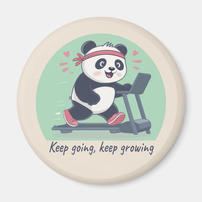 Imán Cute Motivational Panda on Treadmill (Frente)