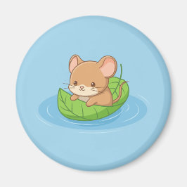 Imán Cute Mouse in a Leaf Boat Blue