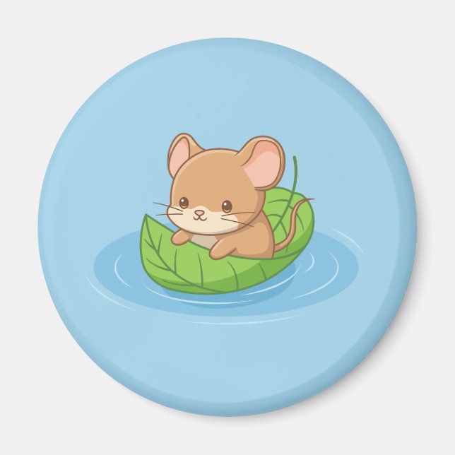 Imán Cute Mouse in a Leaf Boat Blue (Frente)