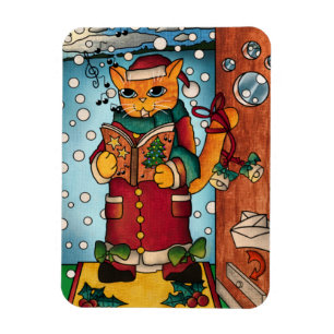 Imán Cute Navidades Carol Singer Cat Magnet