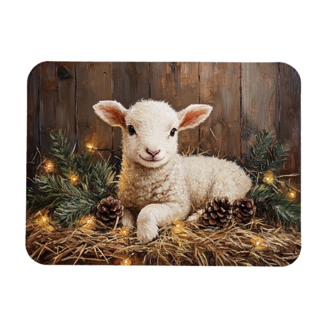 Imán Cute Navidades Lamb Rústica Pintura (Horizontal)