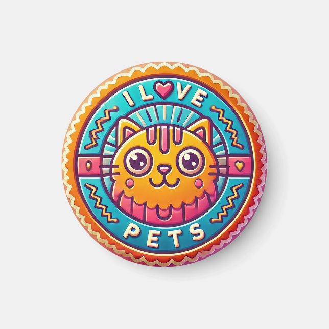 Imán Cute Neon Cat Badge (Frente)