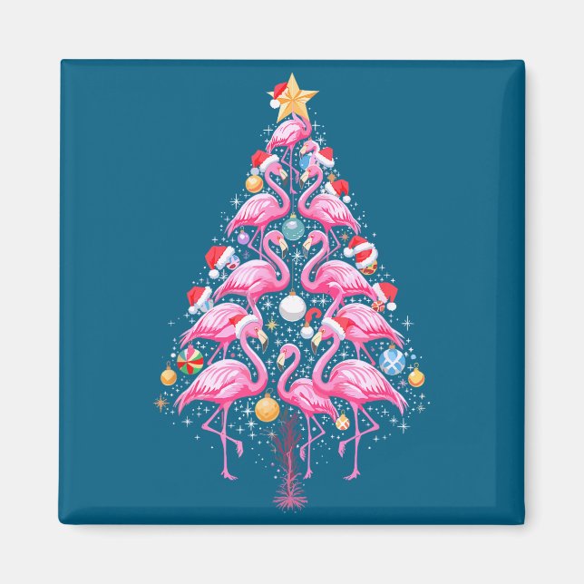 Imán Cute Nk Flamenco Árbol de Navidad Sombrero Santa T (Frente)