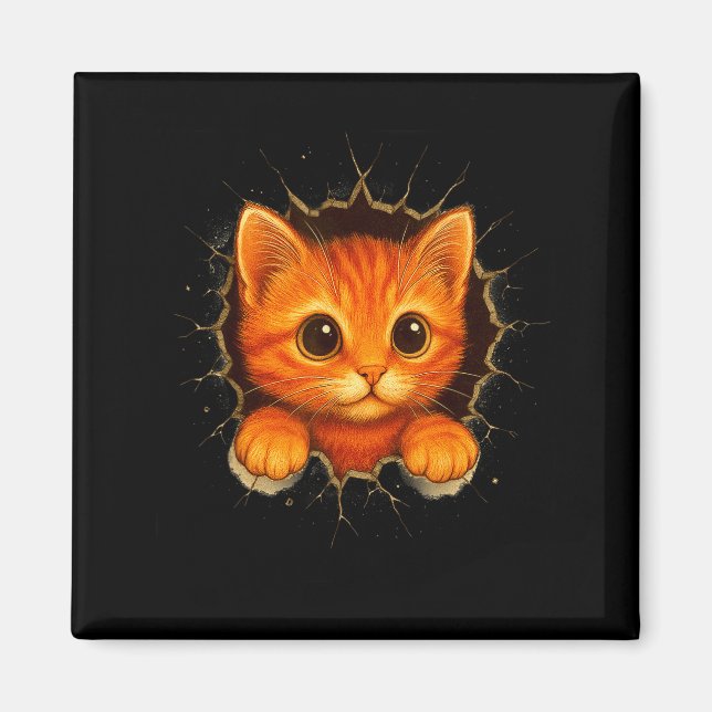 Imán Cute Orange Kitten Cracks Mug Wall Funny Cat Lover (Frente)