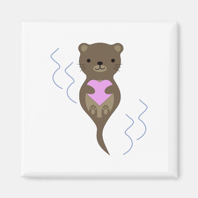 Imán Cute Otter Hugging a Pink Heart (Frente)