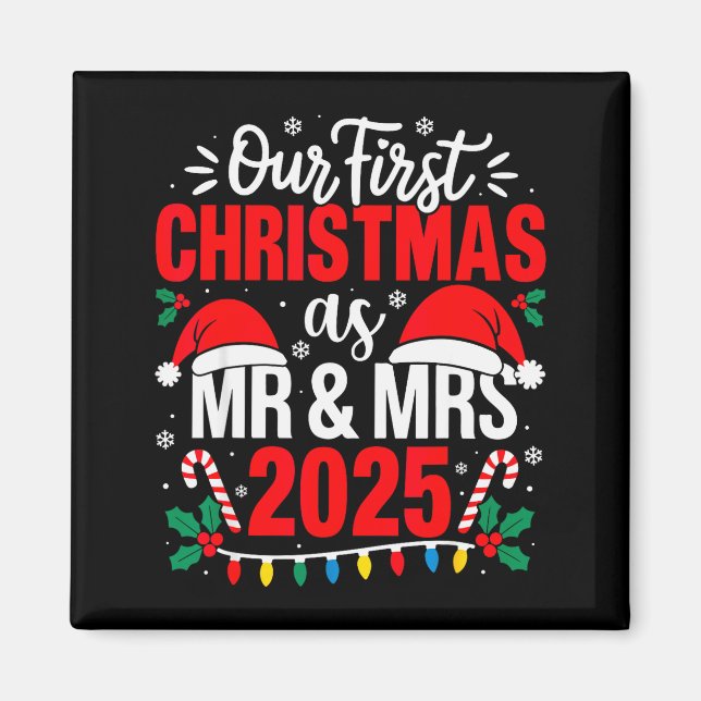 Imán Cute Our First Christmas As Mr &amp; Mrs 2025 Coup (Frente)