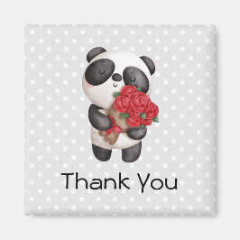 Imán Cute Panda Bear con Rose Bouquet Gracias