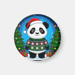 Imán Cute Panda con Jersey de Navidad Lleva Sombrero de