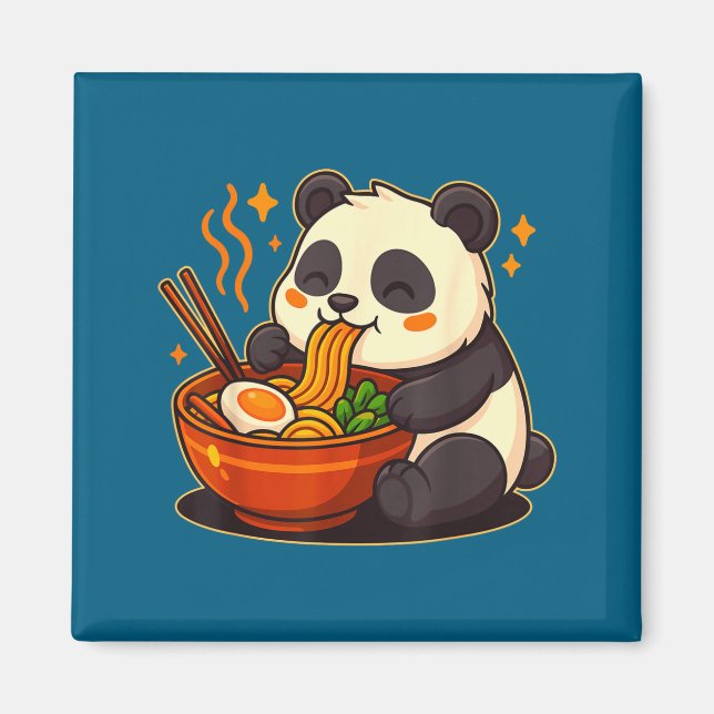Imán Cute Panda Eating Ramen Noodles  (Frente)