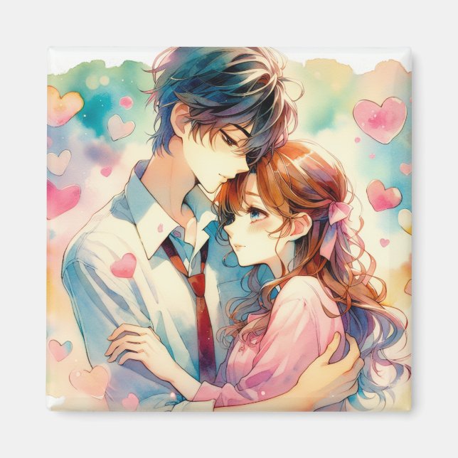 Imán Cute pareja de anime enamorada (Frente)