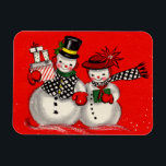 Imán Cute pareja de Snowman<br><div class="desc">Sorprende a ti mismo o a un amigo con un imán vintage encantador.</div>