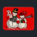 Imán Cute pareja de Snowman<br><div class="desc">Sorprende a ti mismo o a un amigo con un imán vintage encantador.</div>