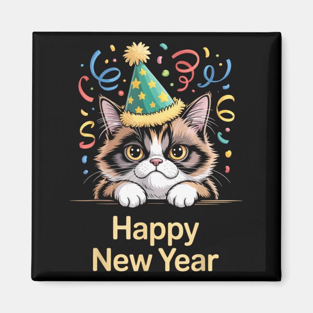 Imán Cute Party Cat Happy New Year Funny New Year’s Eve (Frente)