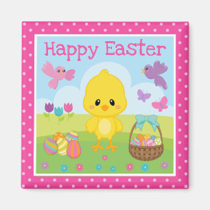 Imán Cute Pascua de Resurrección de primavera Pollo y H
