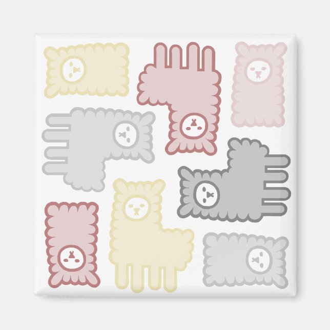 Imán Cute Pastel Llama Puzzle Pattern (Frente)
