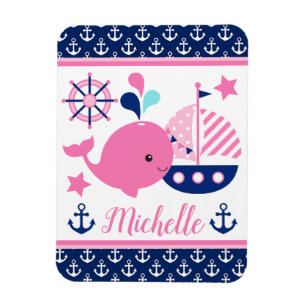 Imán Cute Patrón de ballena rosa y anclas náuticas