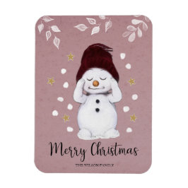 Imán Cute Peaceful Snowman Pink Christmas Holiday