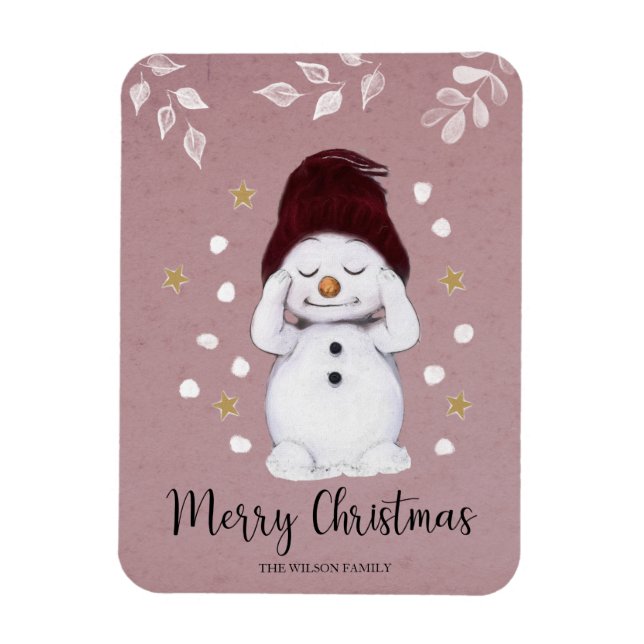 Imán Cute Peaceful Snowman Pink Christmas Holiday (Vertical)