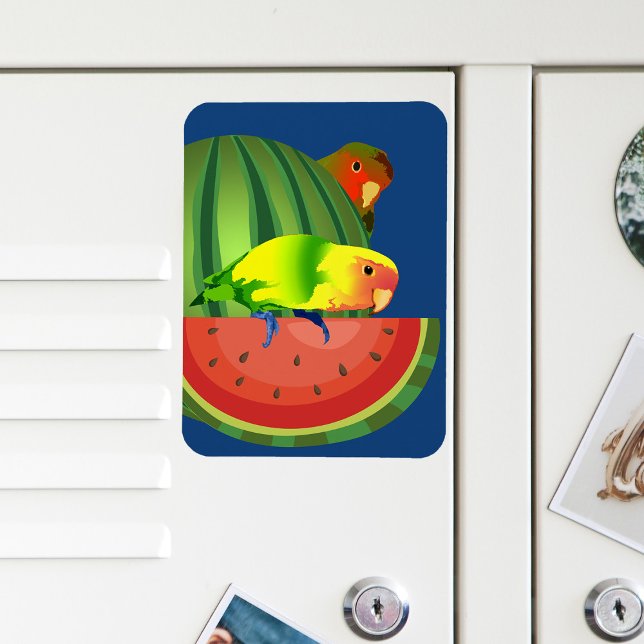 Imán Cute Peachface Lovebirds Verano sandía Picnic (Cute love birds watermelon picnic)