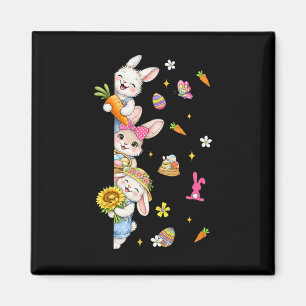 Imán Cute Peeking Pascua conejos flores primavera huevo