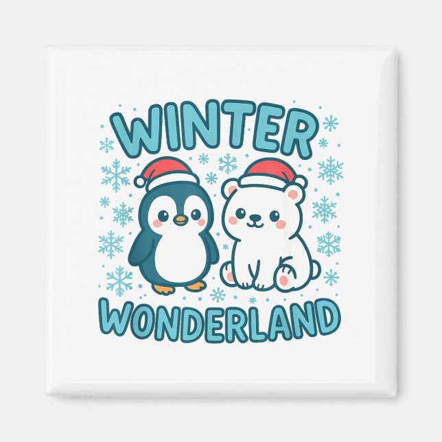 Imán Cute Penguin And Lar Bear Winter Wonderland Christ (Frente)