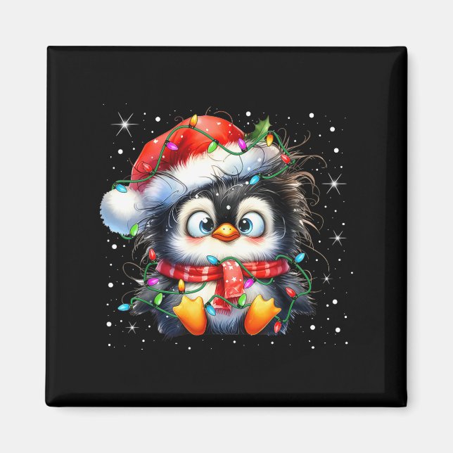 Imán Cute Penguin Christmas Lights Penguins Lover Girls (Frente)