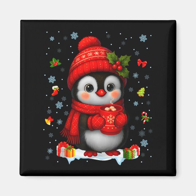 Imán Cute Penguin Drink Hot Cocoa Christmas Xmas Men Wo (Frente)