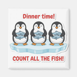 Imán Cute Penguins Dinner Time Counting Fish Math Game