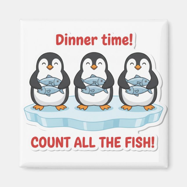 Imán Cute Penguins Dinner Time Counting Fish Math Game  (Frente)