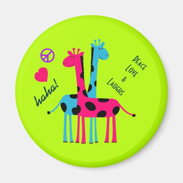 Imán Cute Personalizado Giraffes, paz amor y risas (Frente)