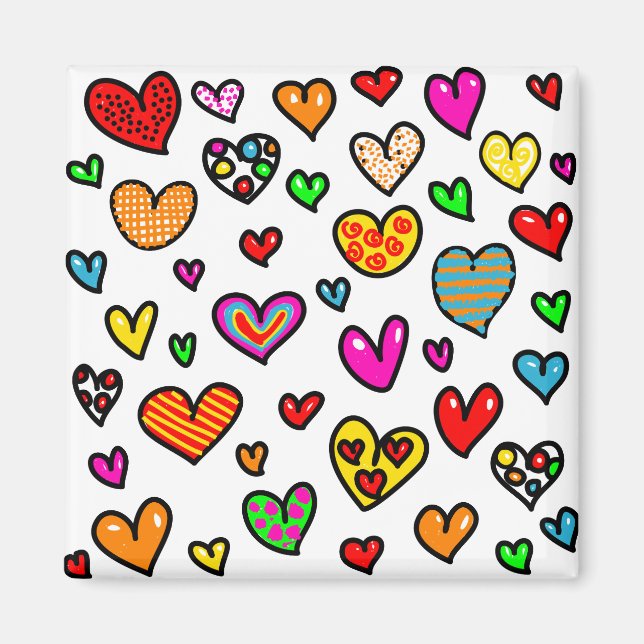 Imán Cute Personalizado Whimsical Multi Love Heart Patt (Frente)