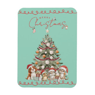Imán Cute Pets Christmas Magnet on Aqua Background