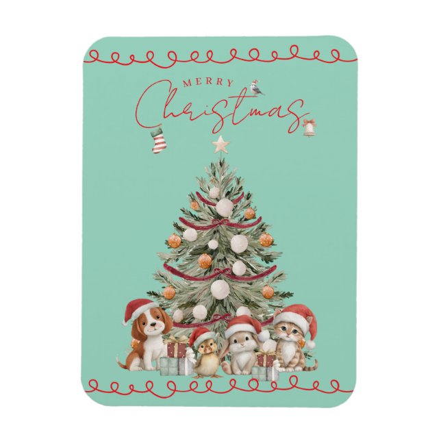 Imán Cute Pets Christmas Magnet on Aqua Background (Vertical)