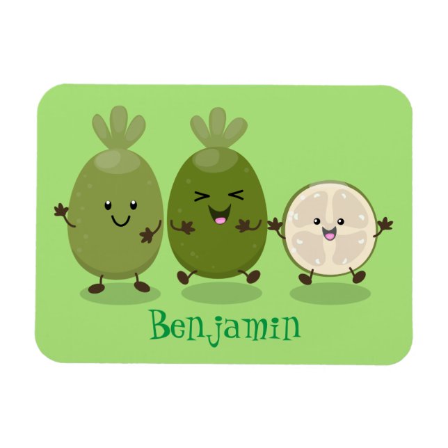 Imán Cute pineapple guava feijoa cartoon illustration (Horizontal)