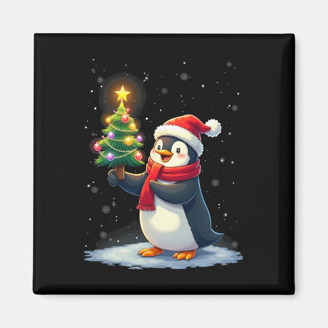 Imán Cute pingüino árbol de Navidad Pajama Chicas niños (Frente)